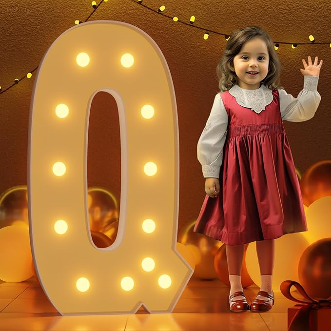 Marquee Letters 4 Feet Tall Large Light Up Letters Q Happy Birthday Decorations Marry Me Engagement Party Decor Yellow Light Birthday Decorations Balloon Arch Kit Foam Sign Q