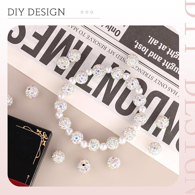 150 pcs 10mm Rhinestone Beads for Jewelry Making, Crystal AB Shiny Round Shamballa Disco Beads Bulk, Sparkle Crystal Clay Christmas for Bracelet Baseball Necklace Earring Crafting and DIY
