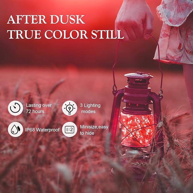 Aogist Led Fairy Lights 3 Modes Battery Operated String Lights Waterproof Silver Wire 7 Feet Firefly Starry Moon Mason Jar Lights for DIY Wedding Party Christmas (Red, 20 Pack)