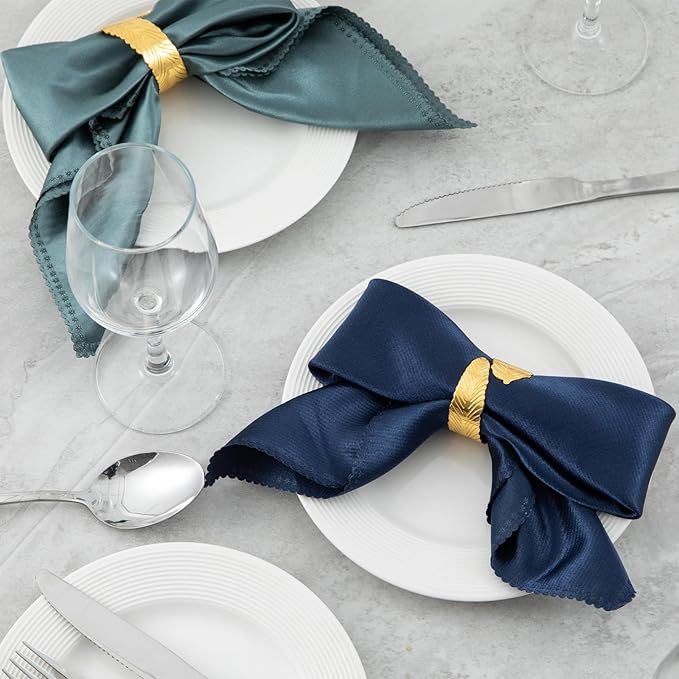 Gold Leaf Napkin Rings Set of 8, Metal Leaves Napkin Ring