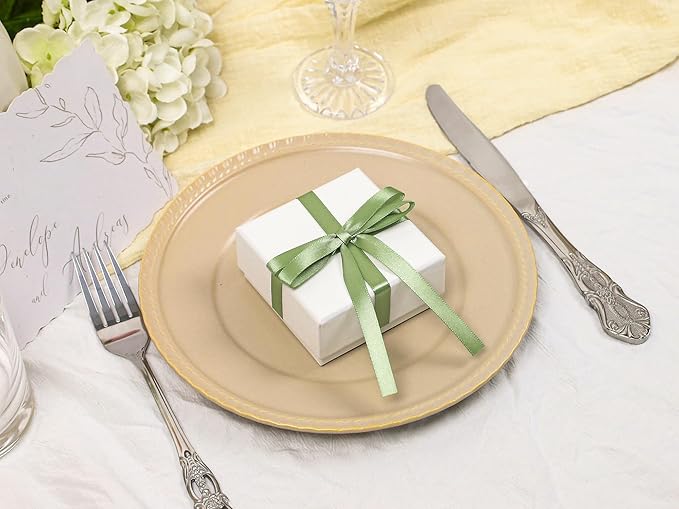 Sage Green Satin Ribbon 3/8 inch X Continuous 25 Yards, Single Face Polyester Ribbon Perfect for Gift Wrapping, Flower Bouquet, Wedding Decor, Crafts, Bow Making, Sewing and More