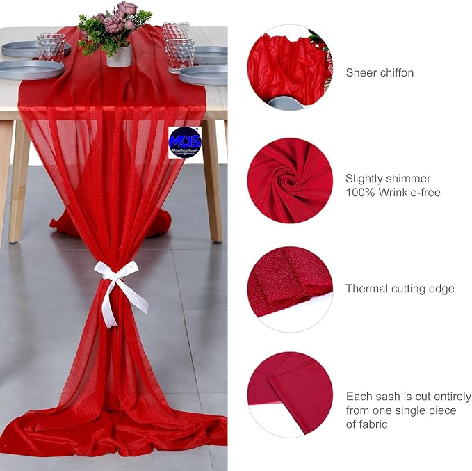 MDS Halloween Chiffon Table Runner - 15 Pack, 29 x 170 Inches, 14ft Each - Sheer Spooky Table Runners for Haunted House Parties, Trick-or-Treat Tables, Witchy Décor, Wedding & Events - Red