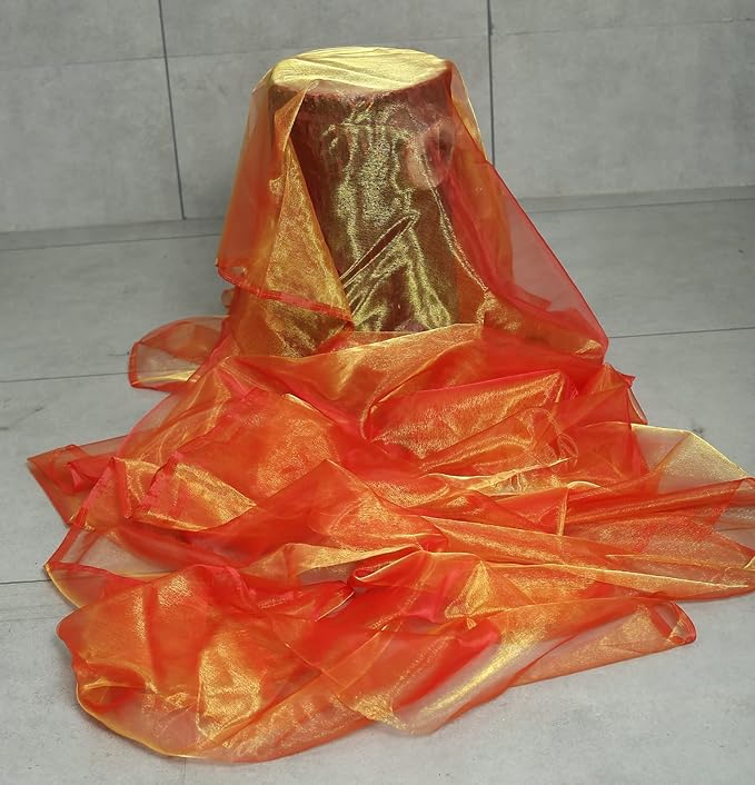 VDS Brunt Orange Organza Fabric, 30 Yards Continuous, 45” Wide, Wedding Party Decoration Iridescent Crystal Sheer Shiny Organza Tulle Bridal Dress DIY Crafts Costume Sewing Backdrop Arch Cloth