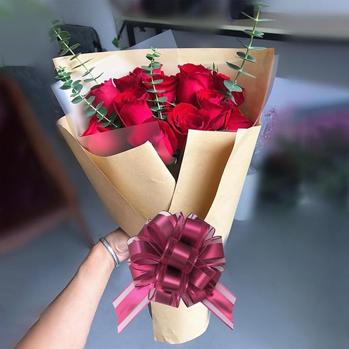 7 Pieces Large Pull Bows, 6 inche, Big Bow for Gift Wrapping, Christmas Party Birthday Gift, Wedding Baskets,Valentine's Day Gift Decorations, Flower Decoration (Wine red)