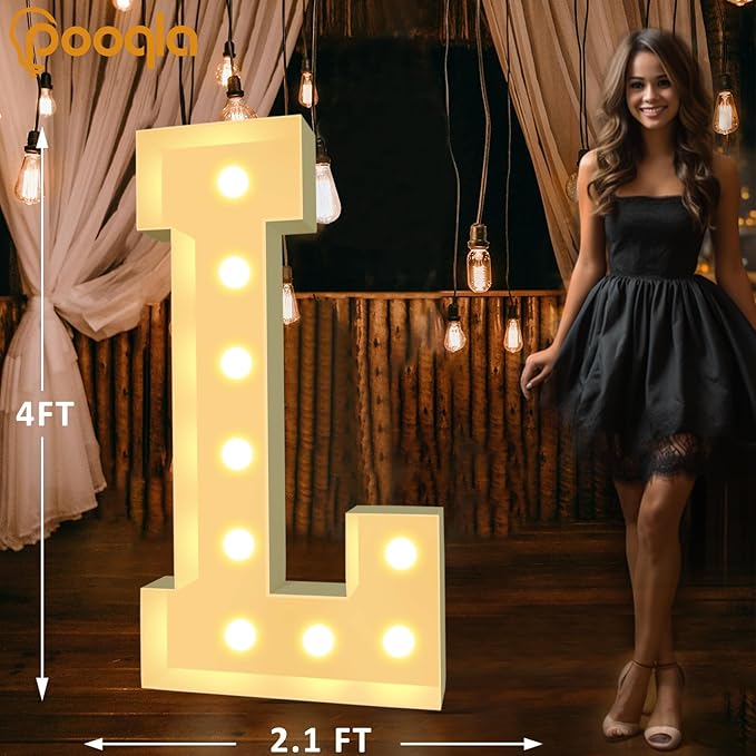 Pooqla 4 FT Marquee Light Up Letters, Cool White and Warm White Marquee Letter 4 Feet Tall, Giant LED Sign Big Mosaic Letter L for Balloons Birthday Party Anniversary Wedding Decorations
