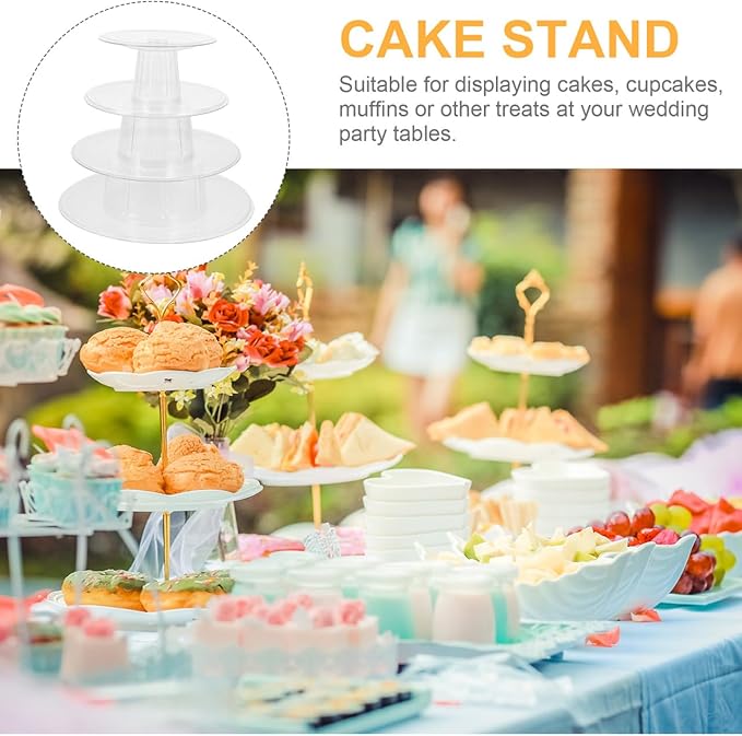 DOITOOL Macaron Tower Stand 4 Tier Transparent Plastic Round Macaron Tower Display Stand for French Macarons Cupcake Cake Holder Platter for Shower, Birthday, Wedding Party Decor