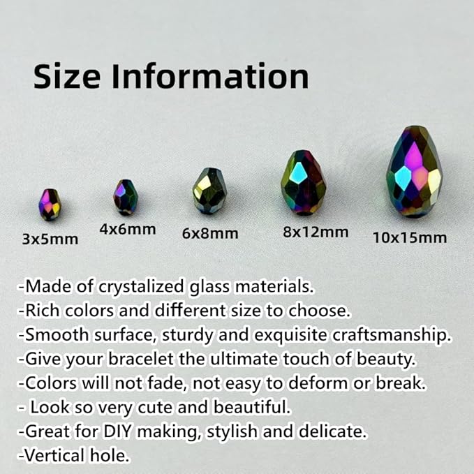 150pcs 4x6mm Teardrop Crystal Glass Beads for Jewelry Making, Faceted Vertical Hole Teardrop Glass Spacer Beads for Wind Chimes Bracelet Earring Necklace DIY Craft(Rainbow)