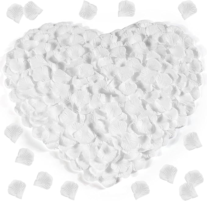 1000 Pcs White Rose Petals Artificial Silk Flower Petals Romantic Decorations for Wedding Engagement Birthday Event Anniversary Party Backdrop Supplies