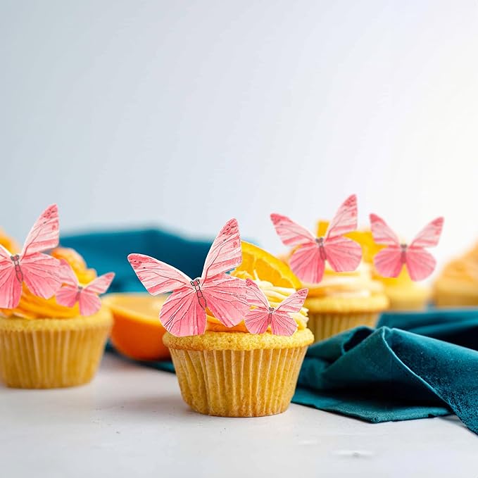 Ephlyn 72Pcs Edible Butterfly Cupcake Toppers 3D Realistic Butterfly Cake Picks Cute Cupcake Decorations for Baby Shower Boys Girls Birthday Party Decorations Red