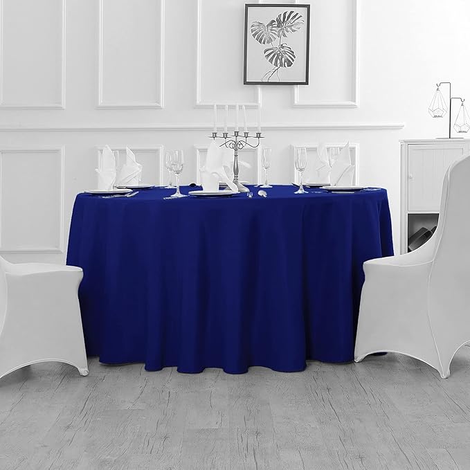 Fokitut 2 Pack Waterproof Round Tablecloth, 90 Inch, Stain Resistant and Wrinkle Polyester Table Cloth, Fabric Table Cover for Kitchen Dining, Wedding, Party, Holiday Dinner-Royal Blue