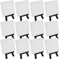 U.S. Art Supply 3" x 3" Stretched Canvas with 5" Mini Easel Kit (12 Pack) - Black Wooden A-Frame Tabletop Display Stand, Mini Easel Stand - Small Easels for Display, Small Canvases, Crafts, Photos
