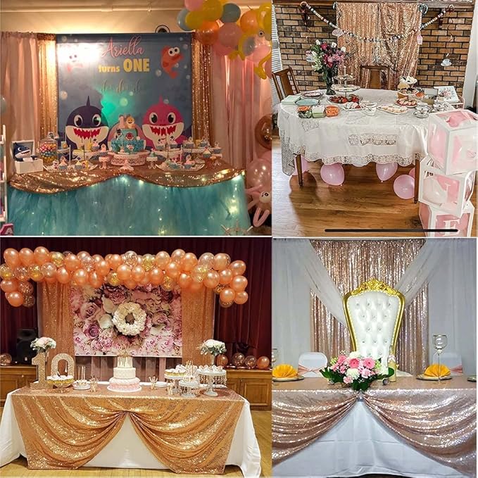 Rose Gold Sequin Backdrop Curtains Glitter Drapes 2FTx8FT 2 Panels for Wedding Birthday Party Decorations Bridal Baby Shower Party Supplies Sparkly Photography Background