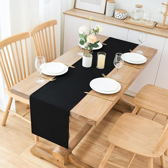 2 Pack Black Small Short Table Runner 12 x 48 Inch Solid Color Runners Coffee Table Dresser for Daily Party Home Decoration