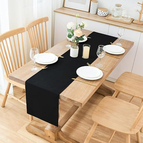 2 Pack Black Small Short Table Runner 12 x 48 Inch Solid Color Runners Coffee Table Dresser for Daily Party Home Decoration