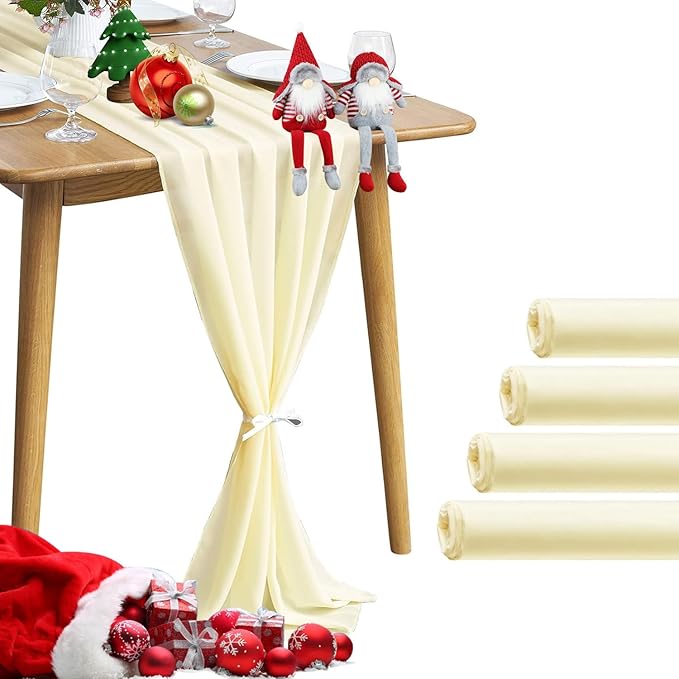 5 Pack 10Ft Light Yellow Chiffon Table Runner Sheer 29x120 Inch for Romantic Wedding Decor Bridal & Baby Shower Birthday Rustic Party Decoration