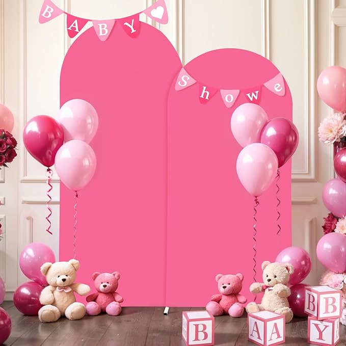 6FT Fuchsia Arch Backdrop Cover - Polyester Fitted Wedding Arch Stand Covers Round Top Chiara Arch Backdrop Cover for Birthday Party Banquet Photo Background Decoration