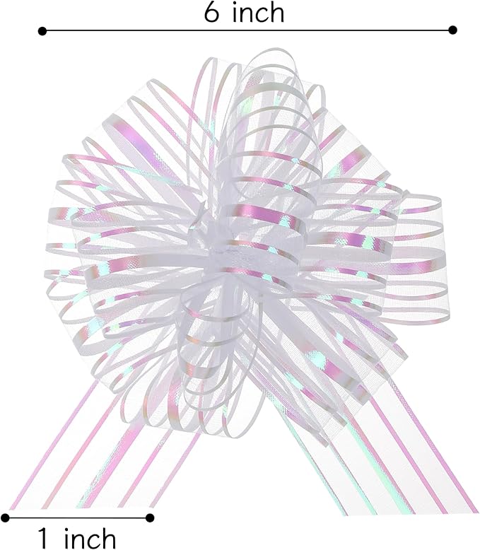 12 Pieces Large Organza Pull Bows,6 Inches Pull Bows for Gift Wrapping,Basket and Wedding Decoration,Holiday and Birthday Presents Wrapping Bows,Christmas Bows for Gift Wrapping