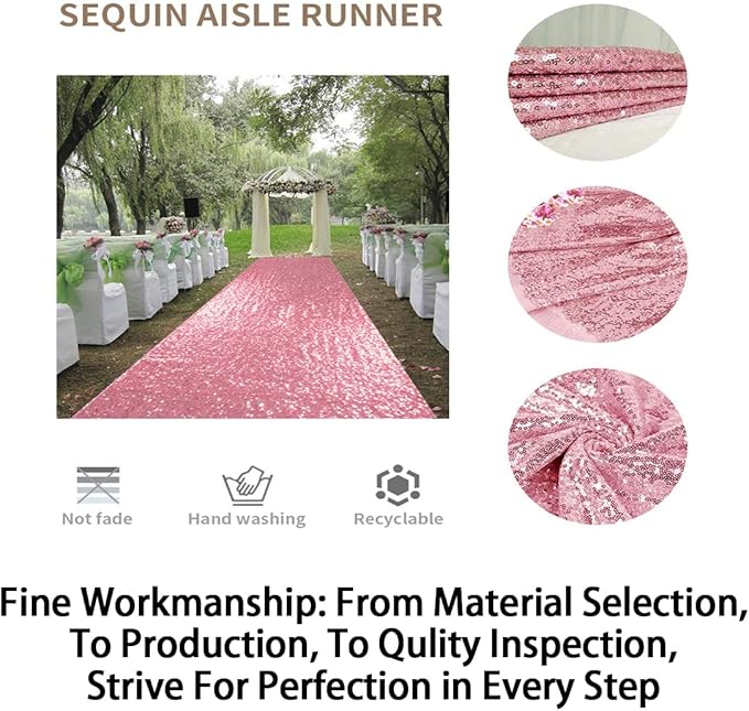 ShinyBeauty 4x20ft Sequin Wedding Aisle Runner Rug – Pink Gold Lightweight Bridal Carpet for Ceremony Decor, Stairs, Hallway, Party