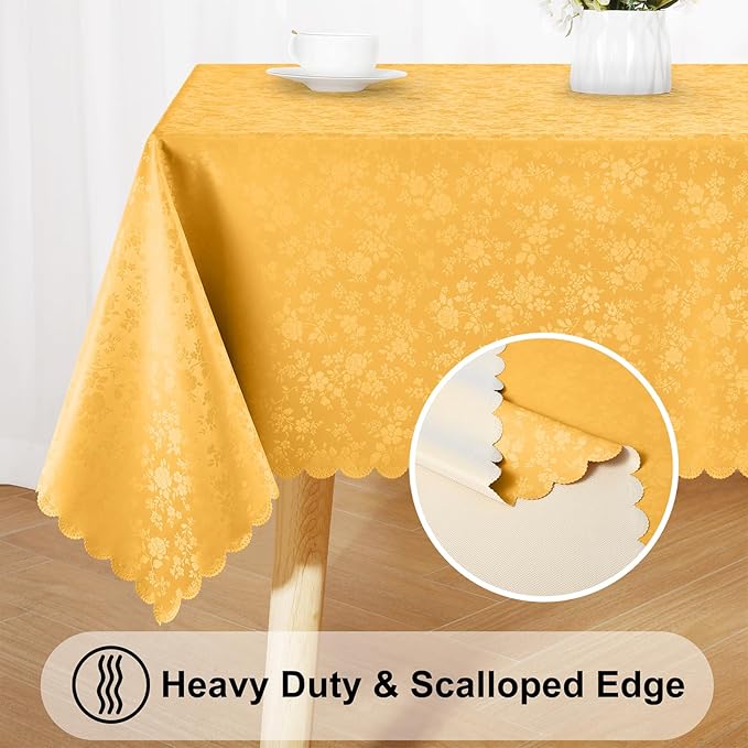 Smiry Rectangle Table Cloth, Waterproof Heavy Duty Vinyl Tablecloths, Wipeable Washable Table Cover for Kitchen and Dining Room (Mustard Yellow, 54" X 78")