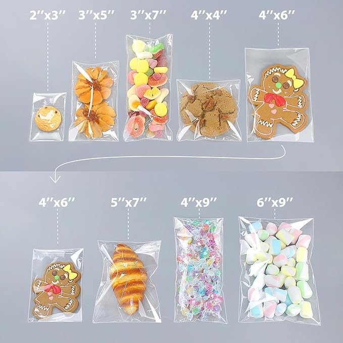 PigPotParty 2"x3" Cellophane Cookie Bags Self Sealing, 100 Pcs Clear Plastic Treat Individual Cookie Bags with seal, Perfect for Goodies, Party Favors, Snacks, Gift Wrapping