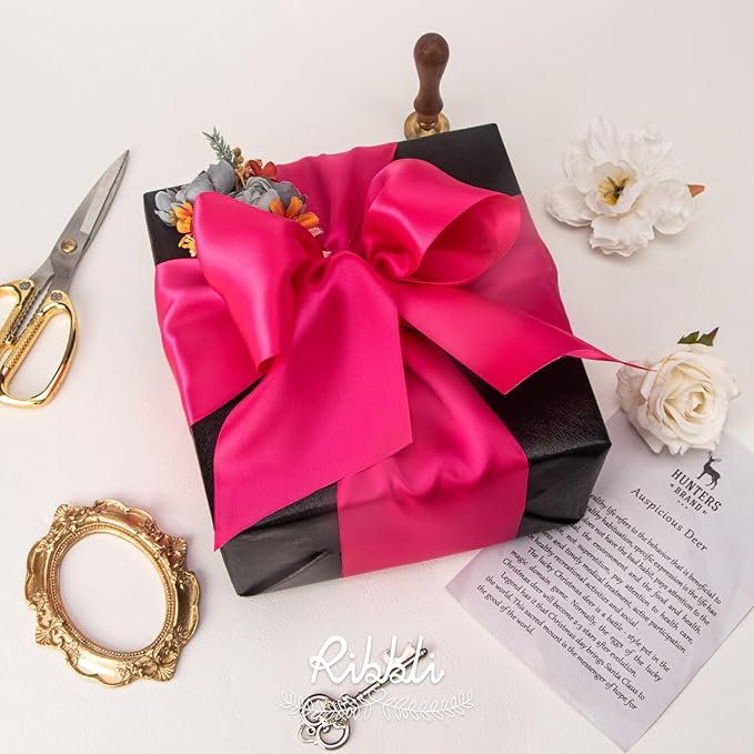 Ribbli Fuchsia Satin Ribbon 4 Inch Wide Shocking Pink Ribbon for Wedding Chair Sash Grand Opening Ceremony Big Bows Gift Wrapping Floral Crafts Cake Decor-Double Faced Satin Continuous 10 Yards
