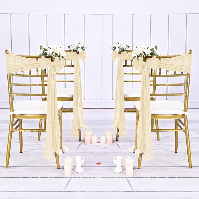 36 Pcs Ivory Cheesecloth Chair Sashes, 16 x 108 inch Gauze Fabric Washable Chair Sashes Bows Designed for Aisle Decorations Universal Chair Cover Decor for Wedding Reception Party Banquet