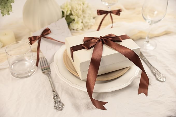 Dark Brown Satin Ribbon 1 inch X Continuous 50 Yards, Single Face Polyester Ribbon Perfect for Gift Wrapping, Flower Bouquet, Wedding Decor, Crafts, Bow Making, Sewing and More