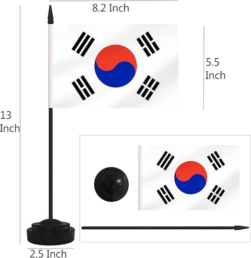 2 Pack Korea Desk Flag Set, Korean Desktop Small Miniature Table Office Flag with 12" Black Pole and Black Base, Offices, Classroom, Home, Festival Decoration (Korea)