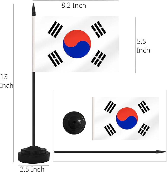12 Pack Korea Desk Flags, Korean Desktop Flag, Small Miniature Office Flags with 12" Black Pole and Black Base, Offices, Classroom, Home, Festival Decoration (Korea)