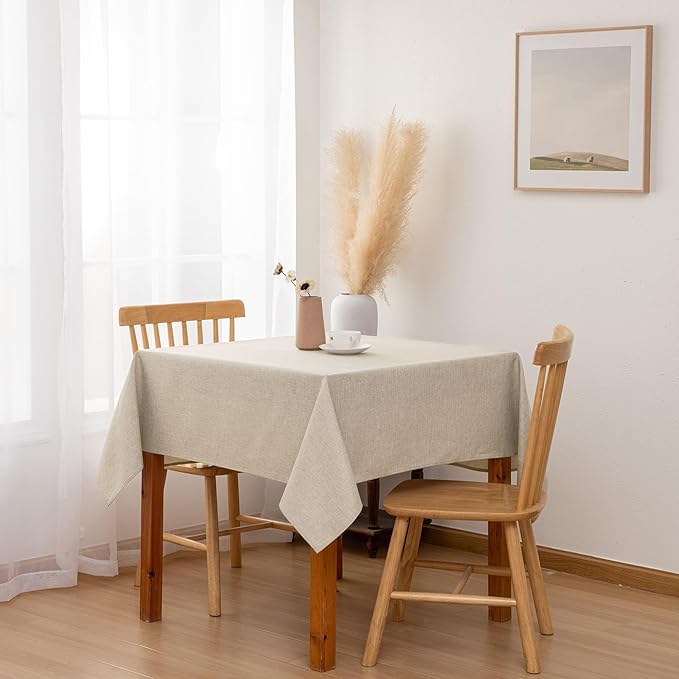 Hiasan Faux Linen Square Tablecloth - Wrinkle and Stain Resistant Washable Table Cloth for Kitchen Dining Room Holiday Table Cover for Party Dinner, Beige, 30 x 30 Inch