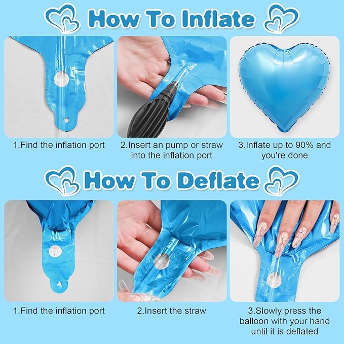 Blue Pink Purple Heart Balloons,12Pcs 18Inch Blue Purple Pink Heart Shaped Foil Helium Polyester Film Balloons for Baby Shower Birthday Anniversary Wedding Engagement Party Decorations