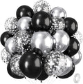 Black and Silver Balloons, 12 Inch Metallic Chrome Black Silver Confetti Latex Helium Balloons for Men Boys Birthday Baby Shower Wedding Engagement Halloween New Year Bachelorette Party Decorations
