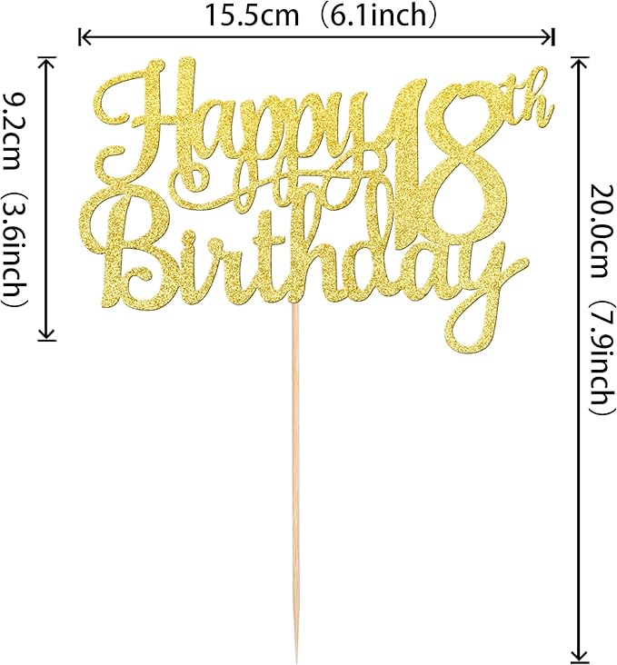 1 PCS Happy 18th Birthday Cake Topper Gold Glitter Cheers to 18 Years Birthday Cake Pick 18 Fabulous Cake Decoration for Happy 18th Birthday Theme Party Decorations Supplies