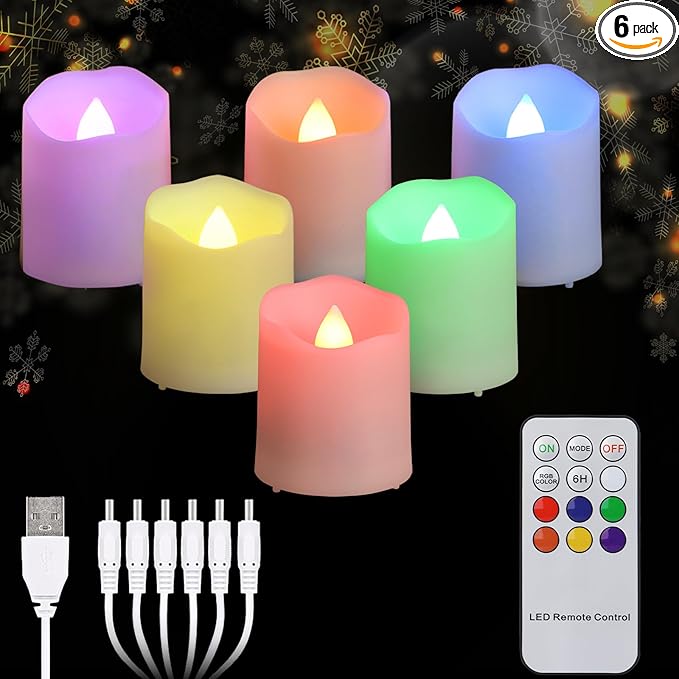 FREEPOWER Rechargeable Color Changing Tea Lights Candles with Remote Battery Operated Flameless Votive Candles for Romantic,Festival Clebration Halloween and Christmas Decor Set of 6……