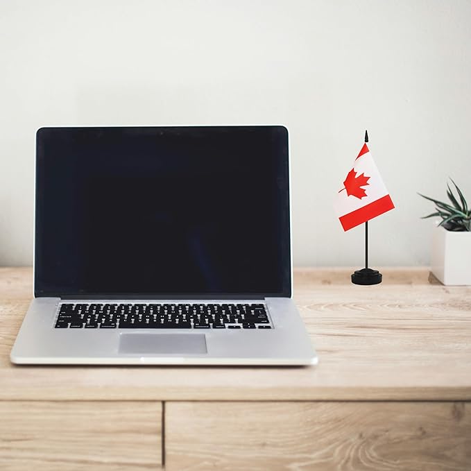 12 Pack Canada Desk Flags, Canadian Desktop Flag, Small Miniature Office Flags with 12" Black Pole and Black Base, Offices, Classroom, Home, Festival Decoration (Canada)