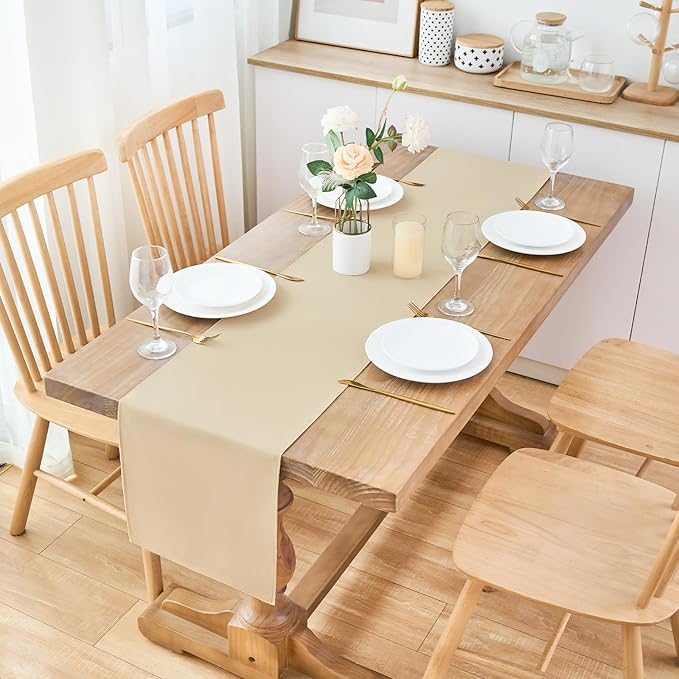 2 Pack Beige Small Short Table Runner 12 x 48 Inch Solid Color Runners Coffee Table Dresser for Daily Party Home Decoration