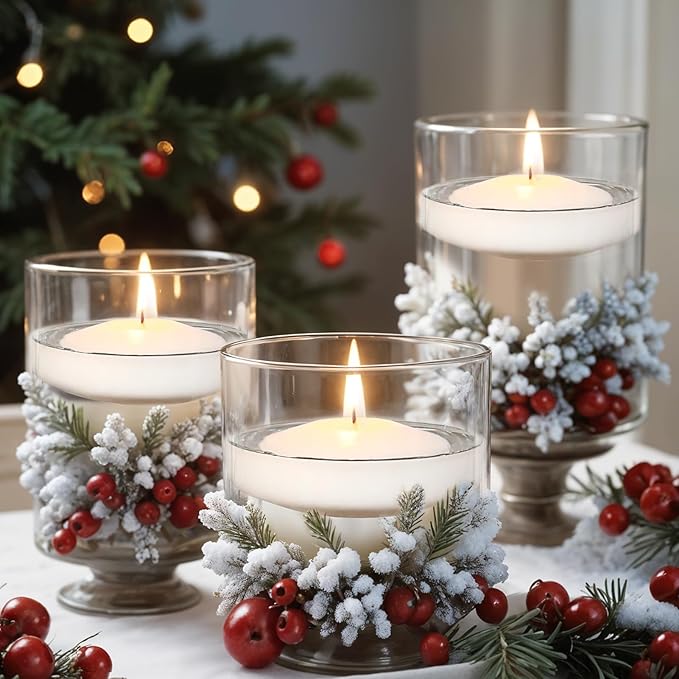 3 inch White Floating Candles, 48 Pack Unscented Floating Candle,8-9 Hours Burning Floating Candles for Centerpieces, Water Candles for Cylinder Vases, Wedding, Party, Pool