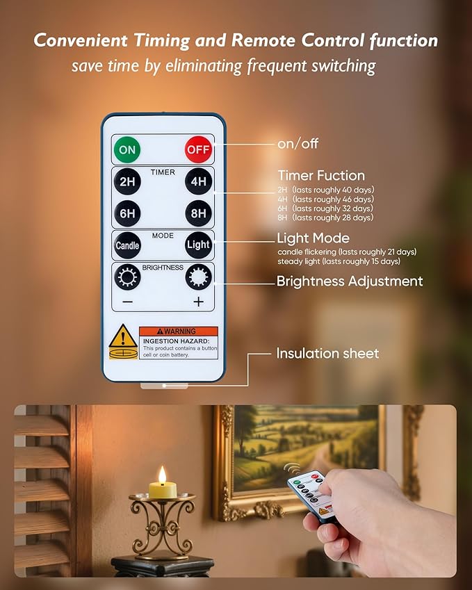 Amagic Flameless Timer Remote Tealights Candles, 3D Black Wick Flickering Tea Lights, 400+Hour Ivory Votive Candles Battery Operated, Set of 12 for Wedding Table Decor, Halloween, Christmas, Holiday