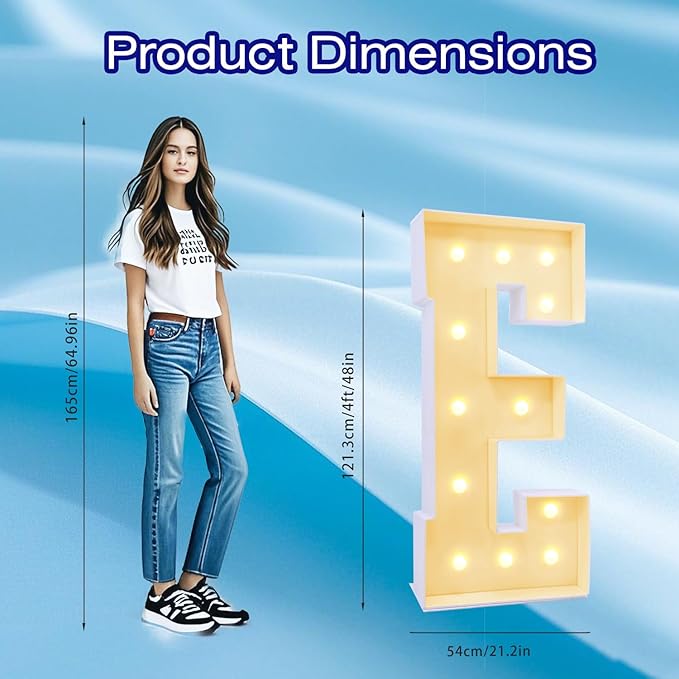 4FT Marquee Plastic Letters E - Light up Letters E Are Made from Corrugated Plastic Board - Quick Assembly Without Tools, Disassembled Components Can Be Used for Garage Sale Signs, Yard Sale Signs