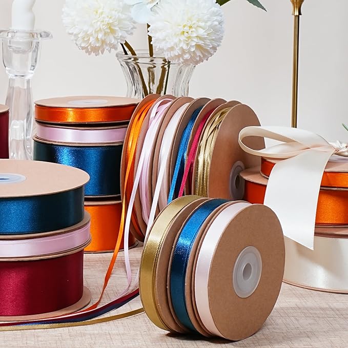 LaRibbons Navy Satin Ribbon 1/8 Inch 100 Yards Thin Luxury Double Faced Blue Silk Ribbon for Flower Bouquet Crafts Gift Wrapping Wedding Bow Decoration
