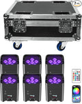 9600mAh Wireless Uplights with Charging Case, 6x18W RGBWA UV Stage Lights, APP/DMX512 Controlled Par Lights, Rechargeable Battery Powered Uplights for Show, Party,Black 6 Pack