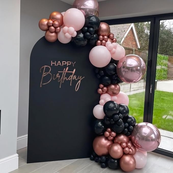 Rose Gold and Black Balloon,12 Inch Metallic Rose Gold Balloons Retro Pink Balloons for Birthday Wedding Bridal Shower Bachelorette Party Decorations