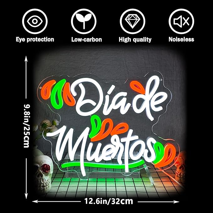 Mexican Dia De Los Muertos Neon Sign Day of the Dead Neon Sign Dimmable LED Neon Light for Home Bar Decor Dia De Los Muertos Party Decoration