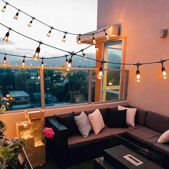 48FT Outdoor RGB String Lights, 16 Shatterproof Edison Bulbs, Dimmable Color Changing Patio Lights with Remote Control. Perfect for Bistro Commercial LED Decorative Lighting
