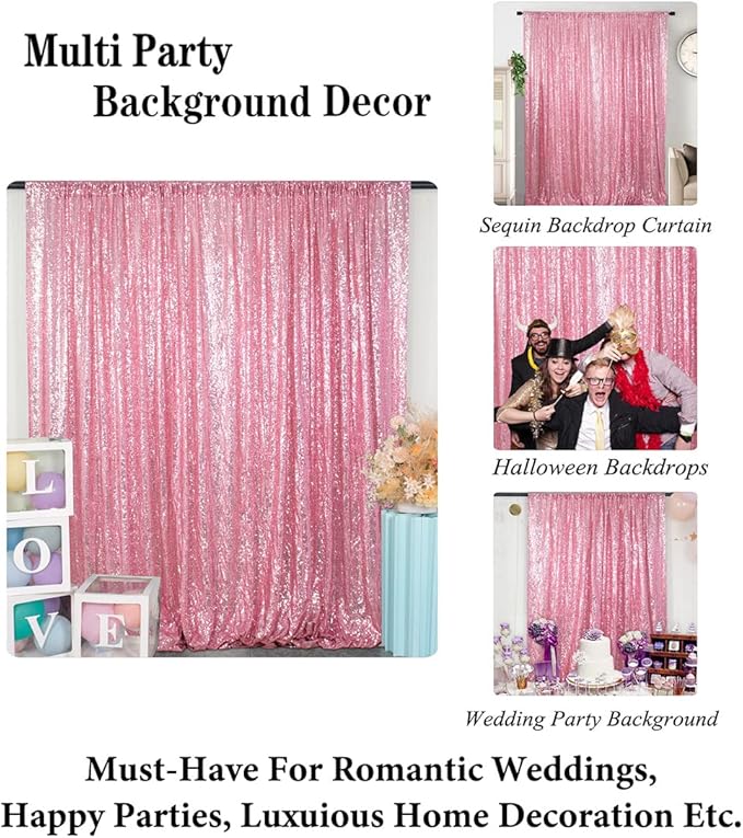 DUOBAO Sequin Backdrop Shiny Pink 4FTx7FT Shower Backdrops Pink Gold Sequin-Backdrop 7Ft Wedding Ceremony Sequins Party Background Birthday Bridal Shower Photo Booth Back Drop