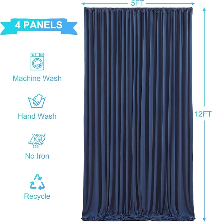 20ft x 12ft Navy Blue Backdrop Curtains Wrinkle Free Backdrop Curtain for Wedding Parties Blue Fabric Backdrops Drapes Back Drop Cloth Bridal Shower Stage Curtains Wedding Decorations for Reception