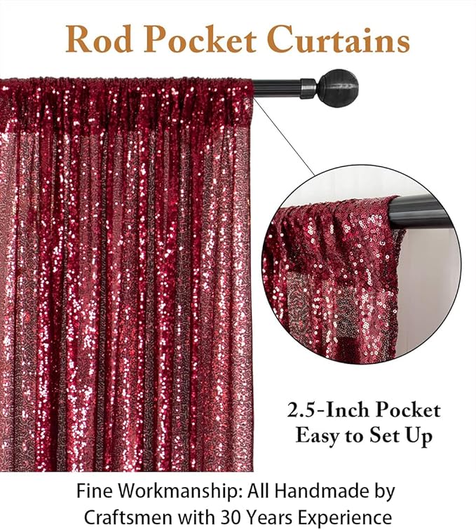 ShiDianYi 6x8FT Sequin Photo Backdrop Sparkle Fabric Window Curtains- Burgundy Glitter Backdrop for Wedding Birthday Christmas Party Decor, Bridal Shower
