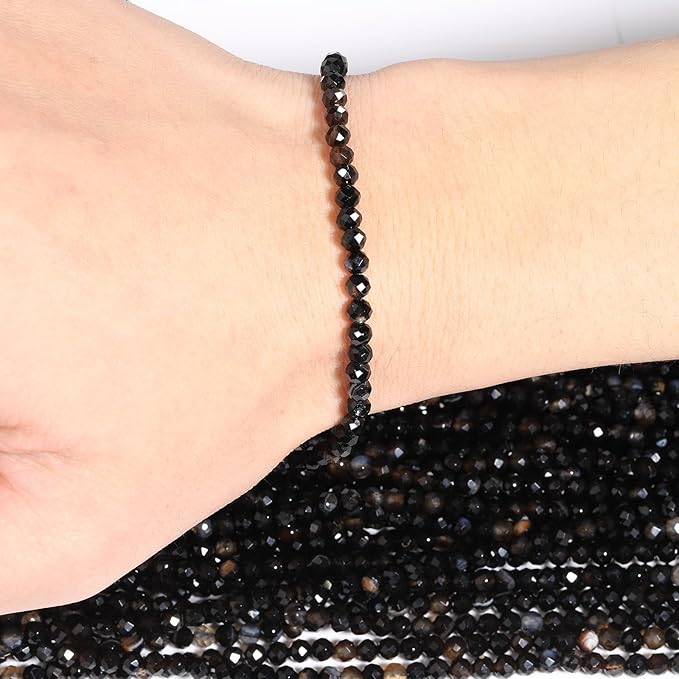 Song Xi 180pcs 2mm Natural Obsidian Gemstone Beads Faceted Round Loose Stone Beads for Jewelry Making