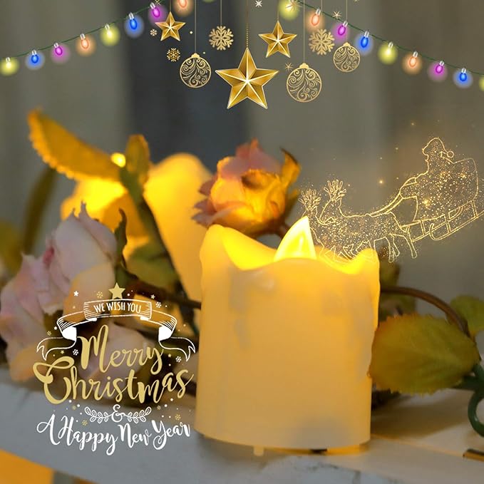 CANDLE CHOICE Battery Operated Flameless Votive Candles with Timer Flickering Fake Electric LED Tea Lights Set Wedding Party Holiday Decorations Table Centerpiece Long Lasting Batteries Included 6 PCS