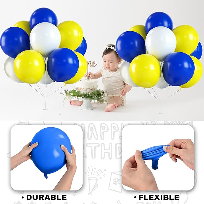 Blue and Yellow Balloons, 12Inch Royal Blue Yellow White Party Balloons Set Graduation Latex Helium Balloon Kit for Boys Birthday Baby Shower Wedding Engagement 2025 Grad Party Decorations